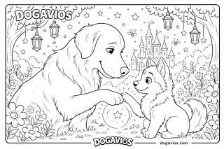 Free Dogavios coloring page, husky among flowers (nº 5)