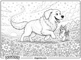 Free Dogavios coloring page, husky among flowers (nº 29)
