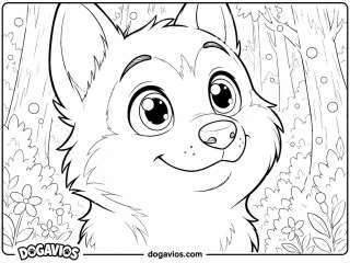 Free Dogavios coloring page, husky among flowers (nº 37)