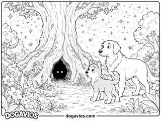 Free Dogavios coloring page, husky among flowers (nº 53)