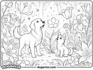 Free Dogavios coloring page, husky among flowers (nº 69)