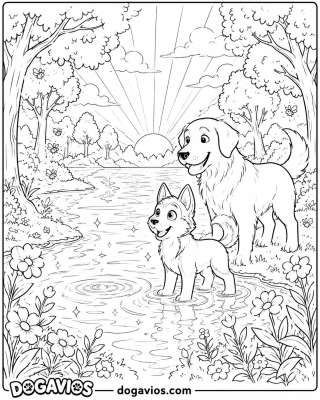 Free Dogavios coloring page, husky among flowers (nº 101)