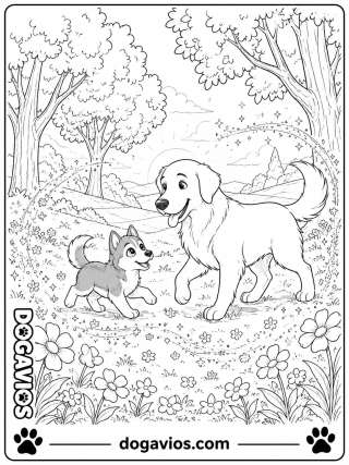 Free Dogavios coloring page, playing in the garden (nº 111)