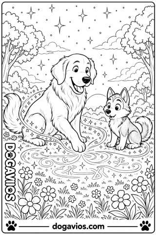 Free Dogavios coloring page, husky among flowers (nº 117)