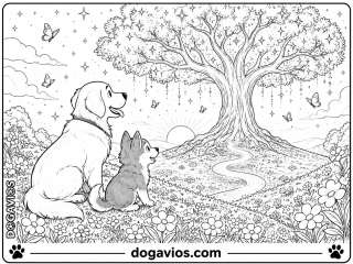 Free Dogavios coloring page, husky among flowers (nº 125)