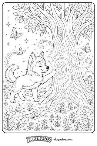 Free Dogavios coloring page, husky among flowers (nº 133)