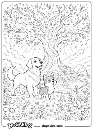 Free Dogavios coloring page, husky among flowers (nº 141)