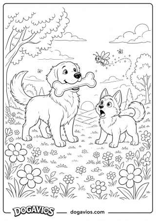 Free Dogavios coloring page, playing in the garden (nº 151)