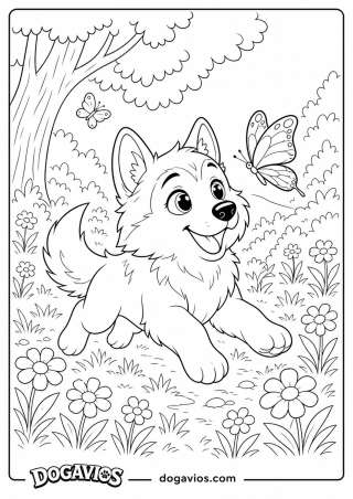 Free Dogavios coloring page, playing in the garden (nº 159)