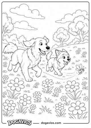 Free Dogavios coloring page, husky among flowers (nº 165)