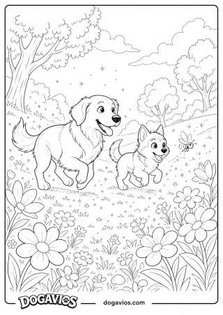 Free Dogavios coloring page, playing in the garden (nº 167)