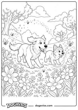 Free Dogavios coloring page, husky among flowers (nº 173)