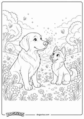 Free Dogavios coloring page, playing in the garden (nº 175)
