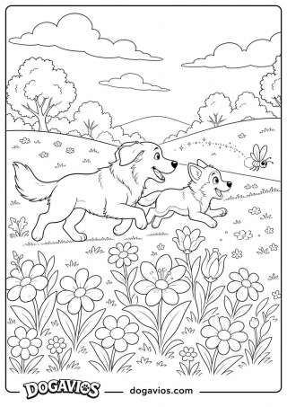 Free Dogavios coloring page, husky among flowers (nº 181)