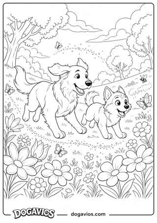 Free Dogavios coloring page, husky among flowers (nº 189)