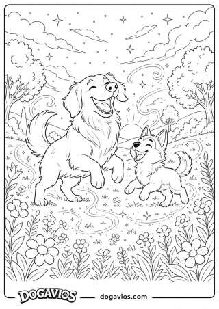 Free Dogavios coloring page, husky among flowers (nº 197)