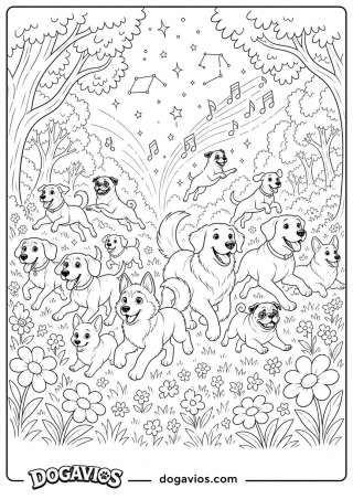 Free Dogavios coloring page, playing in the garden (nº 199)