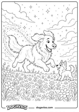 Free Dogavios coloring page, husky among flowers (nº 205)