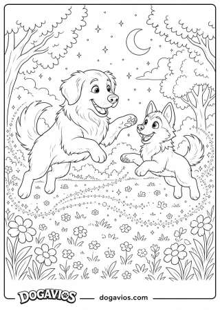 Free Dogavios coloring page, husky among flowers (nº 213)