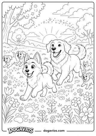 Free Dogavios coloring page, playing in the garden (nº 215)
