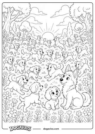 Free Dogavios coloring page, husky among flowers (nº 229)