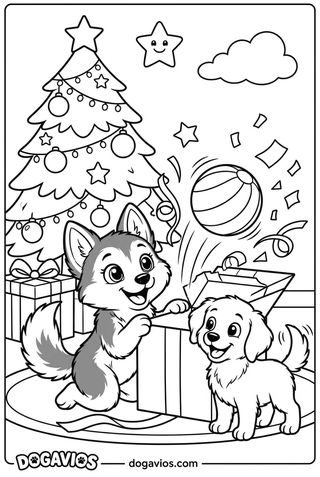 Pigúiça ouvre un énorme cadeau au pied du sapin et y trouve une petite balle, entourée de papier