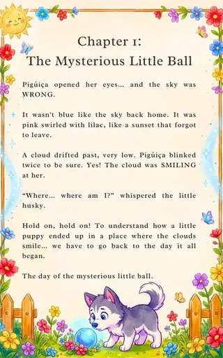 First page of the Dogavios book: Pigúiça wakes up and the sky is wrong